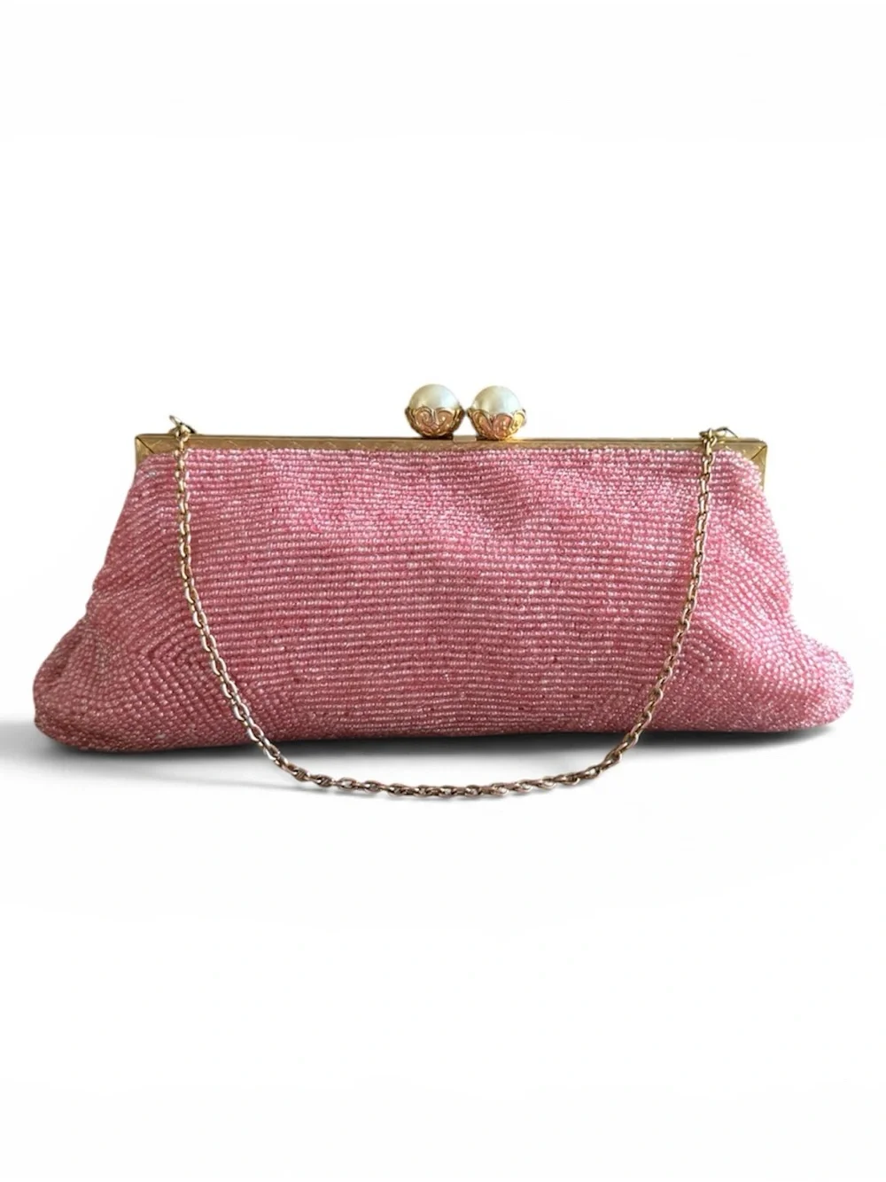 ✨ Rare Saguile Paris Vintage Pink Beaded Evening Clutch - Hand-Made France